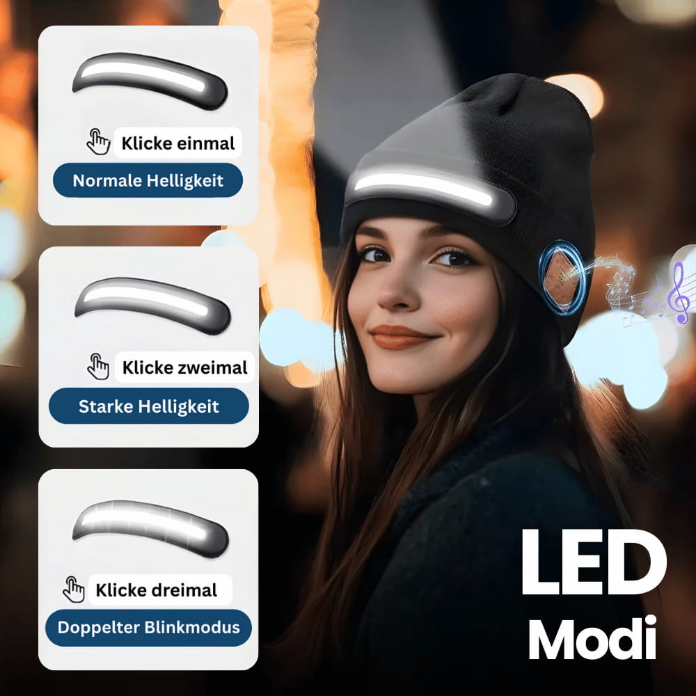 BeamTune – Beanie with Headlamp & Bluetooth Music Function